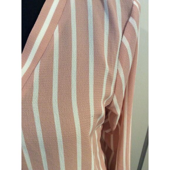 Adrianna Papell Split Neck Long Sleeve Blouse Pink White Small - Picture 6 of 6